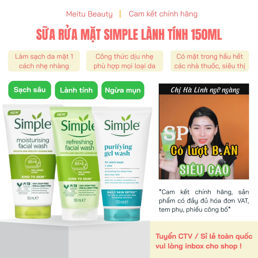 Simple sữa rửa mặt dịu nhẹ sạch sâu cho da nhạy cảm, Srm Simple chính ...