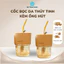 Cốc Thủy Tinh 450ML Bọc Da Cao Cấp Có Nắp Đậy Và Ống Hút