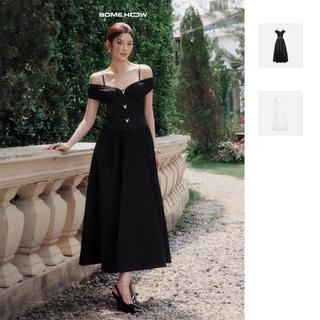 Đầm Nữ Dài Girly Offshoulder Neckline, Chất Vải Phi Bóng Phối Thun Giấy Hạt Gạo Thoải Mái, WDD077 SOME HOW STORE