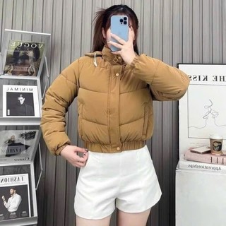 Áo Phao Nữ Béo Nhung Lỳ TRơn CÓ MŨ To Rộng Cúc Bấm 2 Túi Chun Gấu