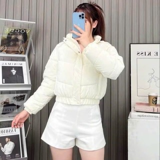 Áo Phao Nữ Béo Nhung Lỳ TRơn CÓ MŨ To Rộng Cúc Bấm 2 Túi Chun Gấu