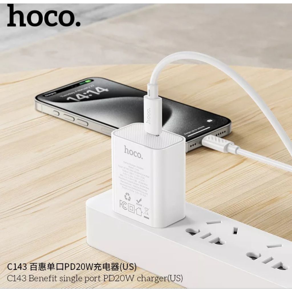 Củ Sạc Nhanh HOCO C143 20W PD QC3.0 – Chính Hãng, Tương Thích iPhone, Android