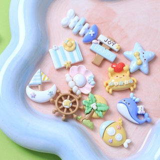 Set 14 Sticker, Charm 3D chủ đề Bãi Biển DIY Mita gắn Dép Sục, Cá Sấu JB-70