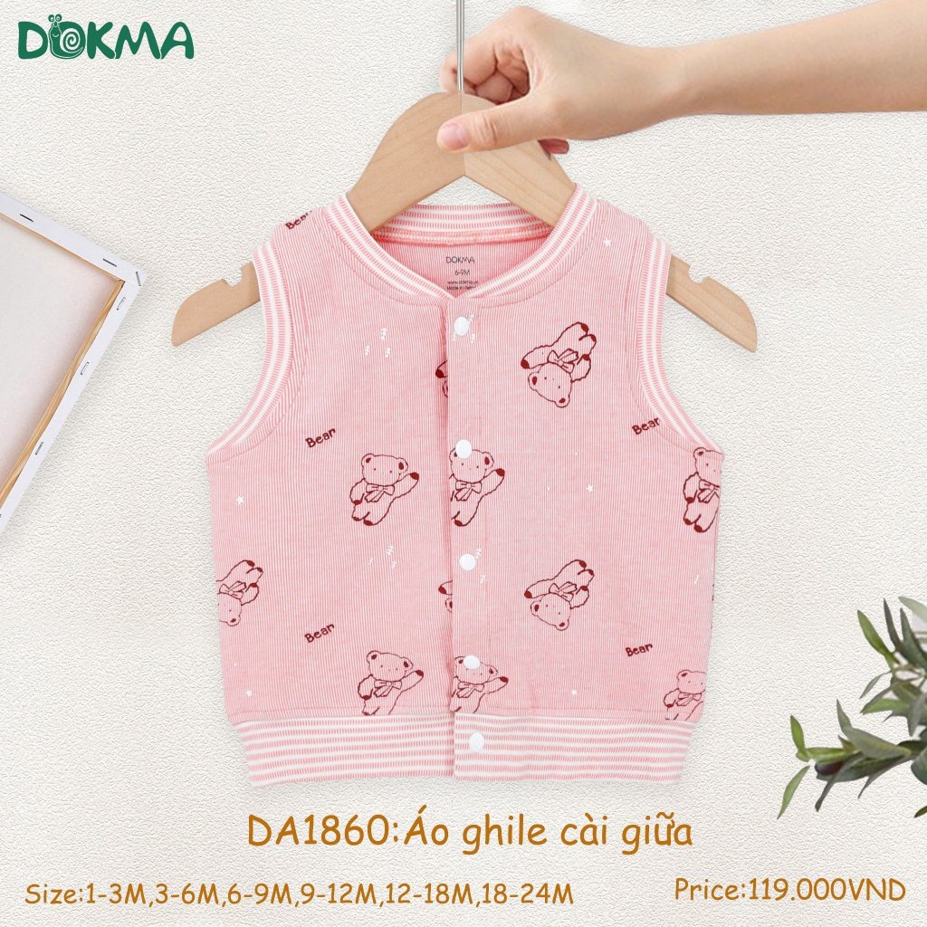 (3-11kg) Áo Gile Cotton Hoạ Tiết Cài Giữa Dokma Cho Bé DA2471