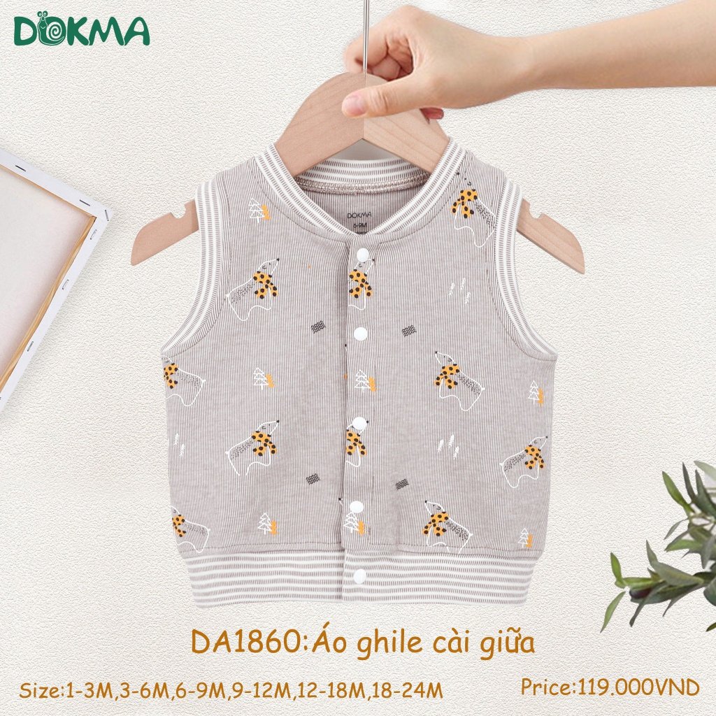 (3-11kg) Áo Gile Cotton Hoạ Tiết Cài Giữa Dokma Cho Bé DA2471