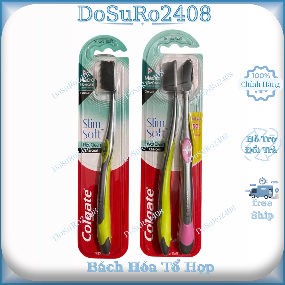Bộ 2 bàn chải Colgate Slimsoft Flex Clean Charcoal nguyên khối [GIAO MÀU NGẪU NHIÊN]
