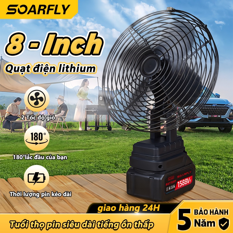 SOARFLY Quạt Tích Điện Pin 10 Cell Dùng Liên Tục 12H, Quạt Để Bàn 2 Cấp Độ Gió Siêu Mát Có cổng sạc USB cho điện