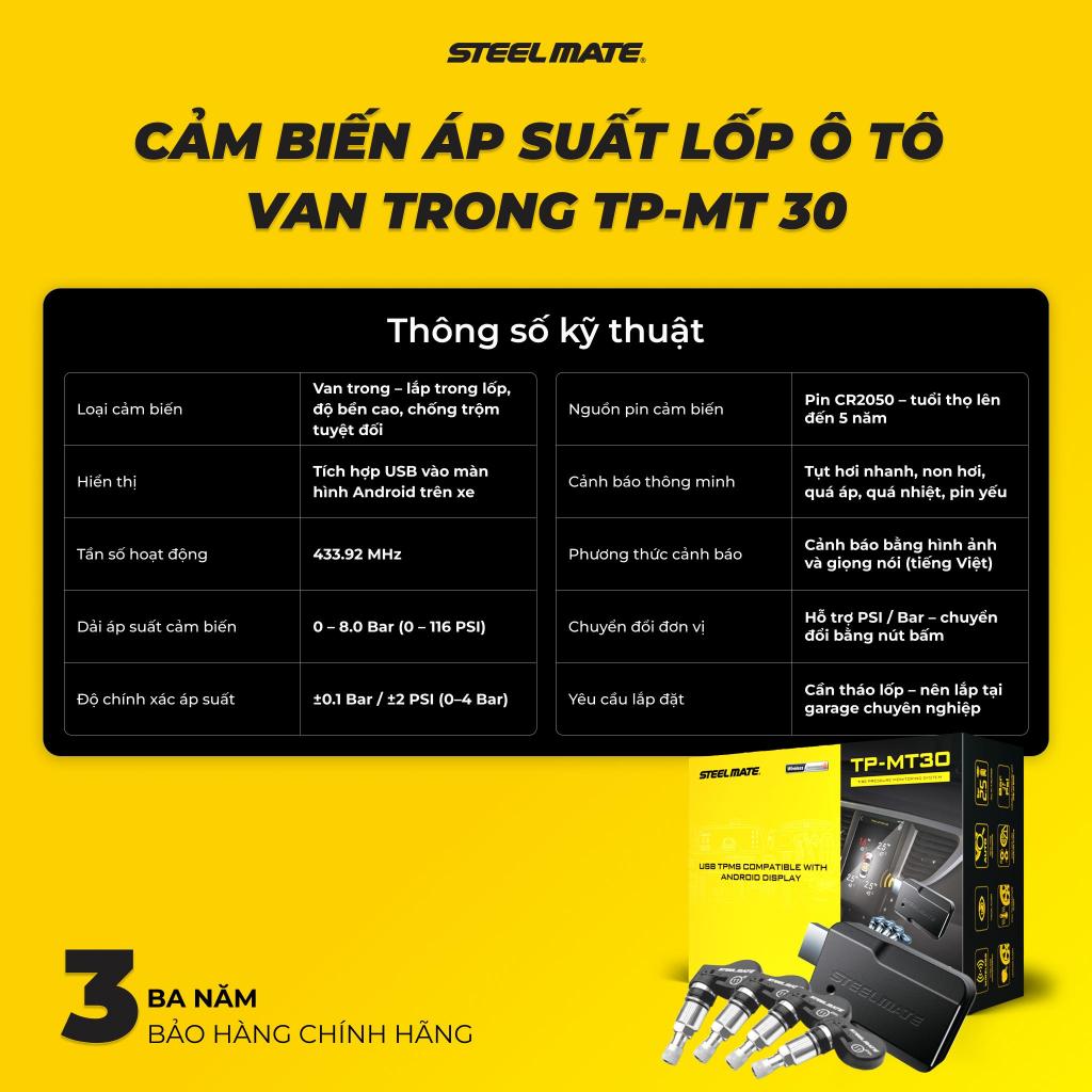 [TPMS] Cảm Biến Áp Suất Lốp STEELMATE TP-MT30 - Ô Tô Van Trong, Tích Hợp Màn Hình Android, Bảo Hành 3 Năm
