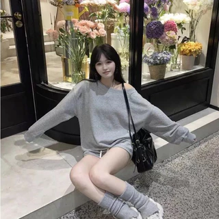 Áo Nỉ Sweater Trễ Vai ,Áo Nỉ Lệch Vai Mặc Được Hai Kiểu Form Rộng Basic Thu Đông Chất Liệu Dày Dặn Trẻ Trung Lịch Lãm