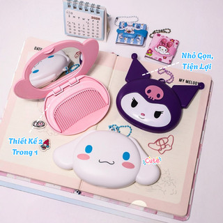 Set Gương Lược 2in1 Mini Họa Tiết Kuromi Hello Kitty Melody Đáng Yêu Gương Lược Thiết Kế Nhỏ Gọn Bỏ Túi Tặng Kèm Móc