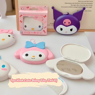 Set Gương Lược 2in1 Mini Họa Tiết Kuromi Hello Kitty Melody Đáng Yêu Gương Lược Thiết Kế Nhỏ Gọn Bỏ Túi Tặng Kèm Móc