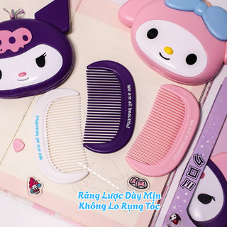 Set Gương Lược 2in1 Mini Họa Tiết Kuromi Hello Kitty Melody Đáng Yêu Gương Lược Thiết Kế Nhỏ Gọn Bỏ Túi Tặng Kèm Móc