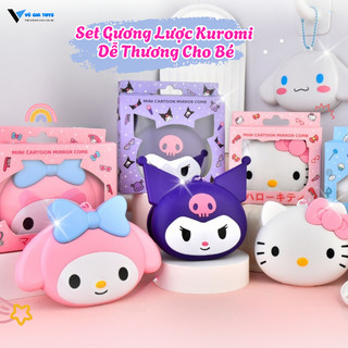 Set Gương Lược 2in1 Mini Họa Tiết Kuromi Hello Kitty Melody Đáng Yêu Gương Lược Thiết Kế Nhỏ Gọn Bỏ Túi Tặng Kèm Móc