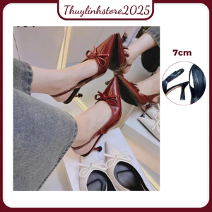Giày Sandal Nữ Cao 7cm Nơ Nhỏ Xinh Xắn CG-0722 - Màu Đen/Trắng/Đỏ Đô, Size 36-39 - Shoes