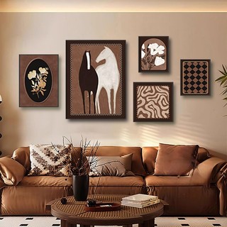 Set 5 tranh trừu tượng màu trầm treo tường BH140 - Tranh treo trang trí, decor phòng khách, phòng ngủ cao cấp