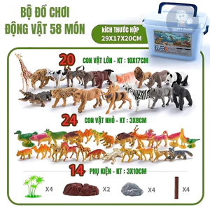 Thùng Đồ Chơi Mô Hình Động Vật 58 Chi Tiết GutyKids Chất Liệu Nhựa ABS An Toàn, Giúp Bé Khám Phá Thế Giới Tự Nhiên