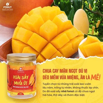 Xoài muối ớt sấy dẻo FONUT Hũ 500g-300g trái cây sấy, xoài sấy dẻo tốt cho mẹ bầu, ăn kiêng, ăn vặt
