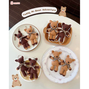 Móc Khóa Len Nhung Gấu Teddy Mr Bean Đeo Nơ Dễ Thương Handmade - Phụ Kiện Kawaii, Quà Tặng Độc Đáo