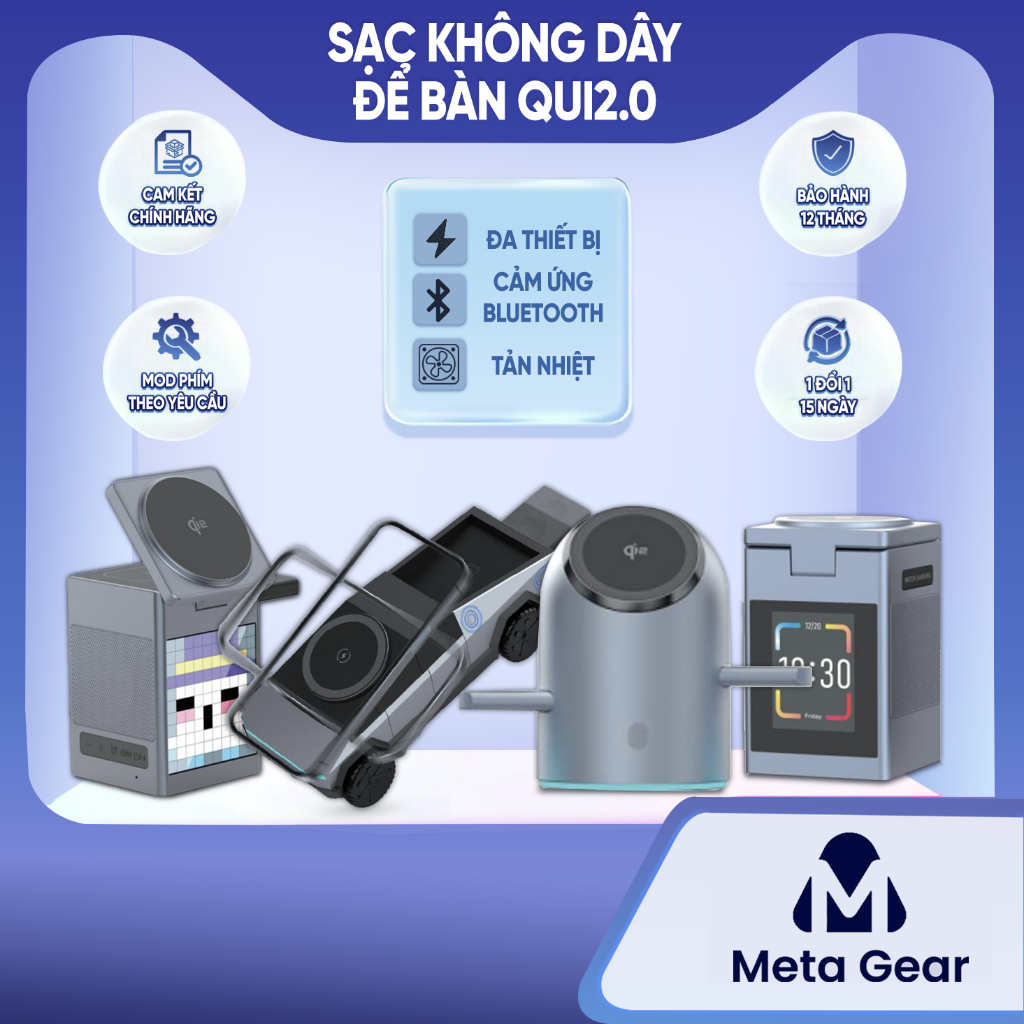 Sạc không dây để bàn - Sạc đa thiết bị, Tích hợp loa phát nhạc, Màn hình hiển thị thông minh, Cảm ứng bluetooth