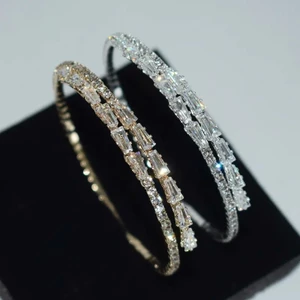Vòng Tay Hở Zircon Một Hàng Mạ Vàng 18K Sang Trọng Và Đơn Giản,Dành Cho Nữ,Vòng Tay Cưới Cô Dâu, Đính Đá VT21