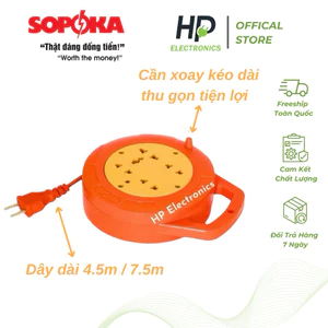 Ồ cắm điện ổ cuốn ổ quay dây lõi sứ cao cấp SOPOKA R45/ R75 chịu nhiệt chịu tải cao 2200w