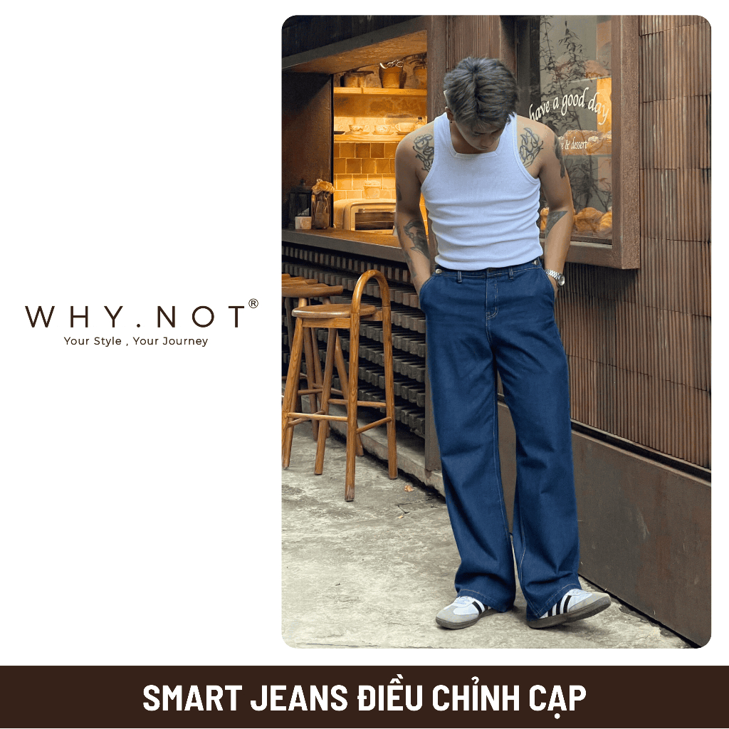 [Có Bigsize] - Quần Jean Nam WHY NOT SMART JEANS Ống Suông Điều Chỉnh Độ Rộng Cạp Màu Xanh Navy