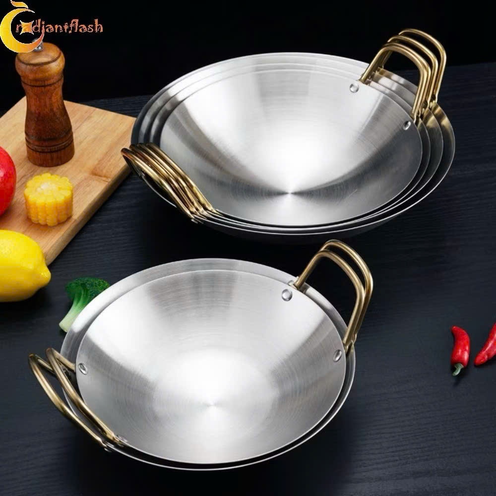 Chảo Inox 2 Quai - Chảo Sâu Lòng Dùng Để Chiên Xào Không Dùng Cho Bếp Từ Phẳng