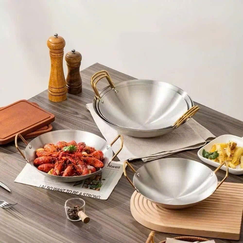 Chảo Inox 2 Quai - Chảo Sâu Lòng Dùng Để Chiên Xào Không Dùng Cho Bếp Từ Phẳng