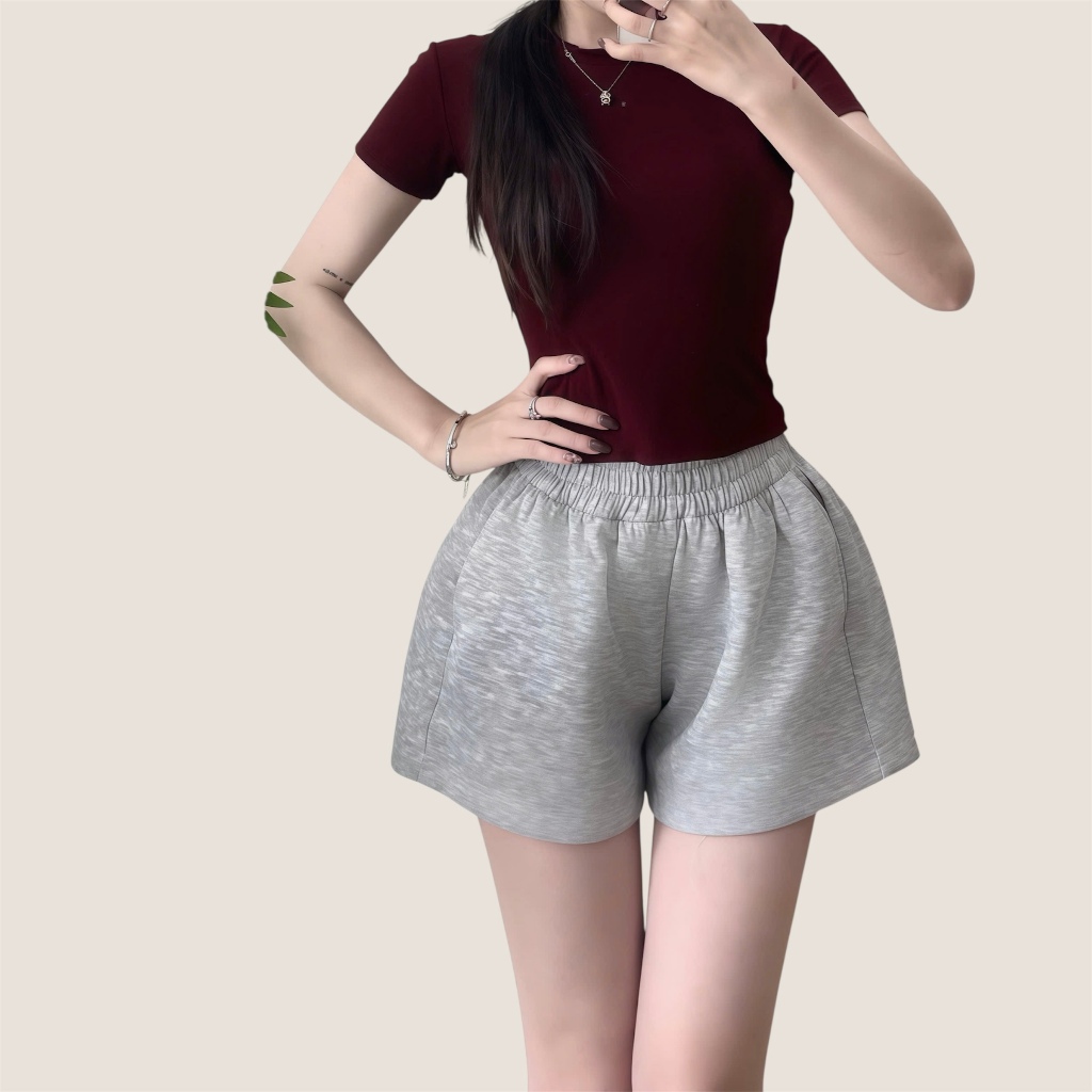 Quần Short Nỉ Nữ Bigsize Dày Dặn Cạp Chun Co Giãn, Quần Sooc Đùi Dáng Phồng Đủ Màu Cạp Cao-QSN001