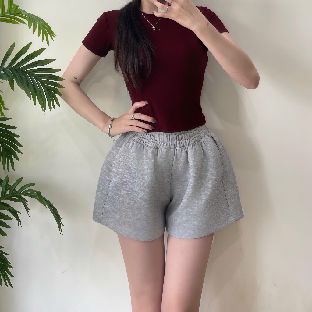 Quần Short Nỉ Nữ Bigsize Dày Dặn Cạp Chun Co Giãn, Quần Sooc Đùi Dáng Phồng Đủ Màu Cạp Cao-QSN001