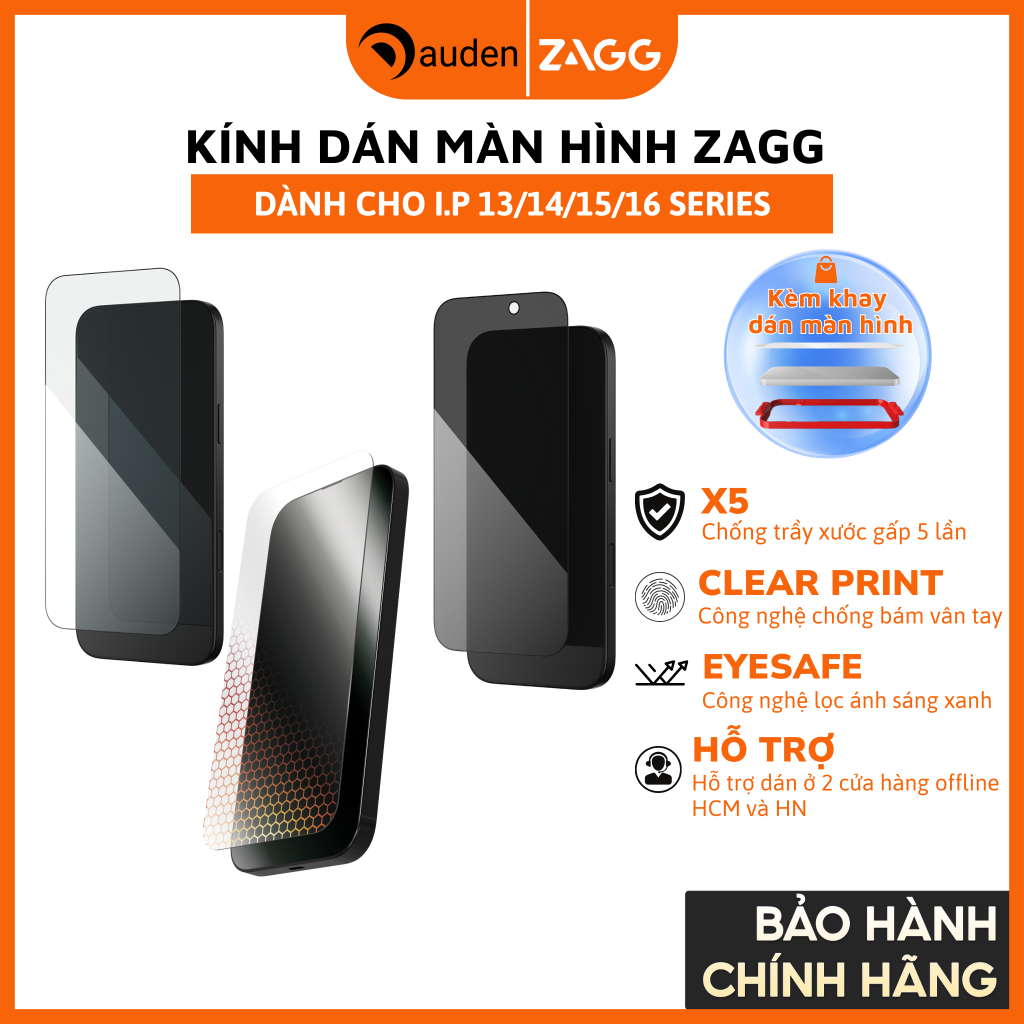 [iPhone 16/15/14/13] Kính cường lực ZAGG chống chói/chống nhìn trộm/bảo vệ mắt/XTR - Hàng chính hãng