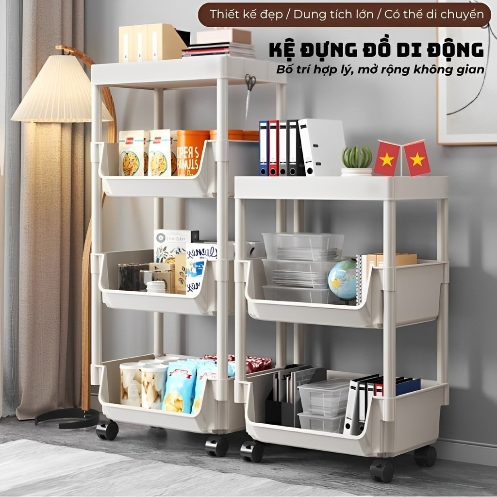 Kệ Đựng Đồ Đa Năng 3/4/5 Tầng Có Bánh Xe - Cho Nhà Bếp, Phòng Tắm, Phòng Khách, Học Sinh, Spa
