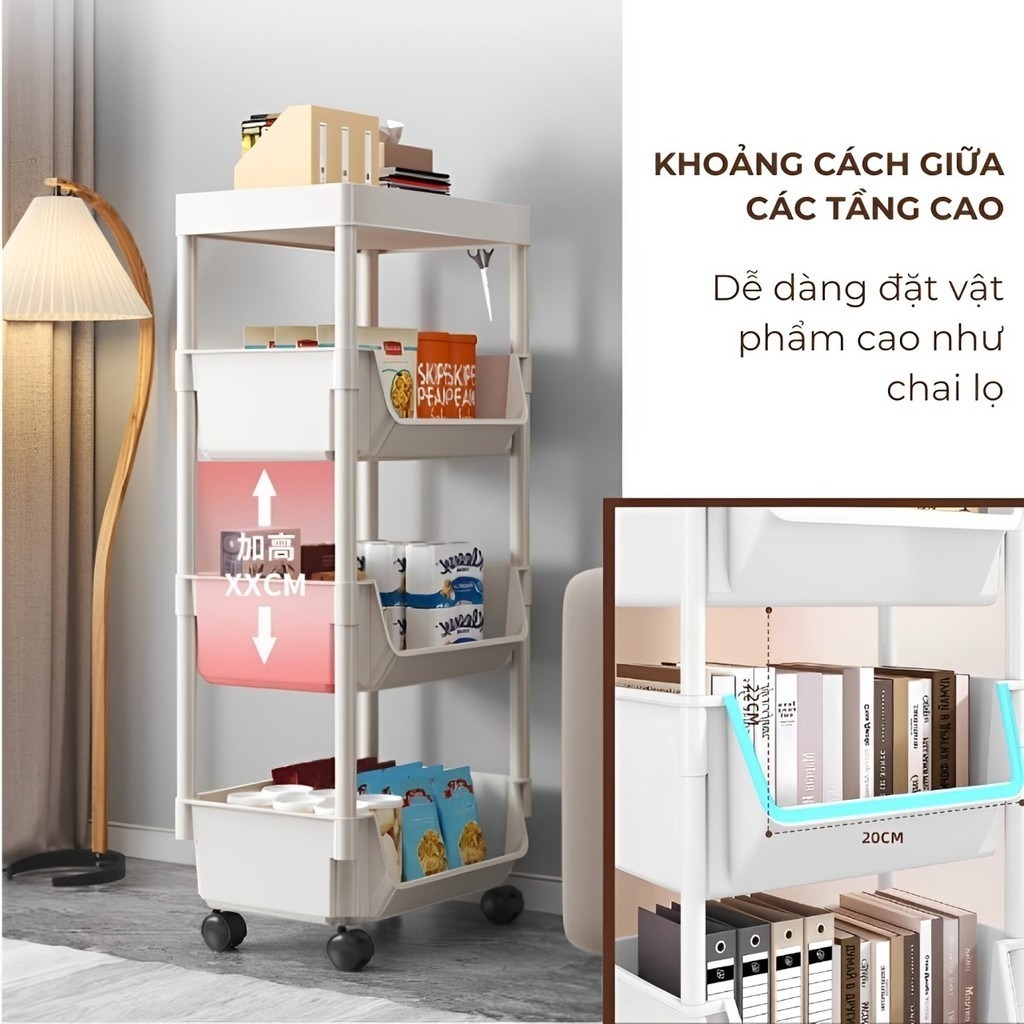 Kệ Đựng Đồ Đa Năng 3/4/5 Tầng Có Bánh Xe - Cho Nhà Bếp, Phòng Tắm, Phòng Khách, Học Sinh, Spa