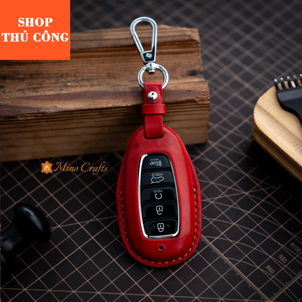 Bao da chìa khóa cá nhân HYUNDAI Kona, Accent, Elantra - Da Bò Nguyên Tấm - Chế Tác Thủ Công