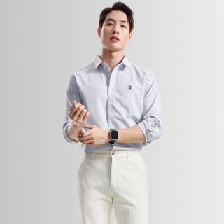 Áo sơ mi nam oxford tay dài ICONDENIM, họa tiết sọc palewave logo thêu tạo điểm nhấn, form slimfit tôn dáng SMID0145