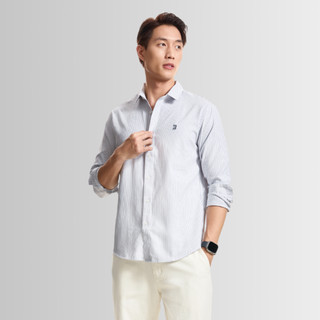 Áo sơ mi nam oxford tay dài ICONDENIM, họa tiết sọc palewave logo thêu tạo điểm nhấn, form slimfit tôn dáng SMID0145