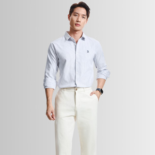Áo sơ mi nam oxford tay dài ICONDENIM, họa tiết sọc palewave logo thêu tạo điểm nhấn, form slimfit tôn dáng SMID0145