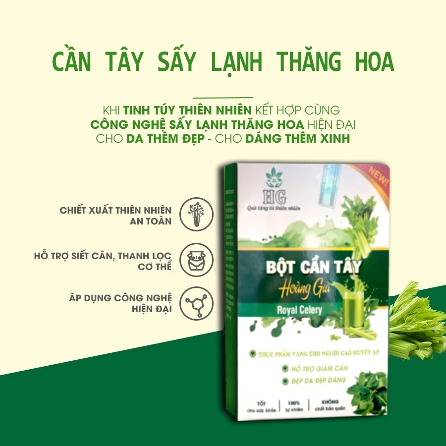 Nước Uống Detox Bột Cần Tây Hoàng Gia Sấy Lạnh Nguyên Chất 100% Giảm Mụn Đẹp Da Thanh Lọc Cơ Thể