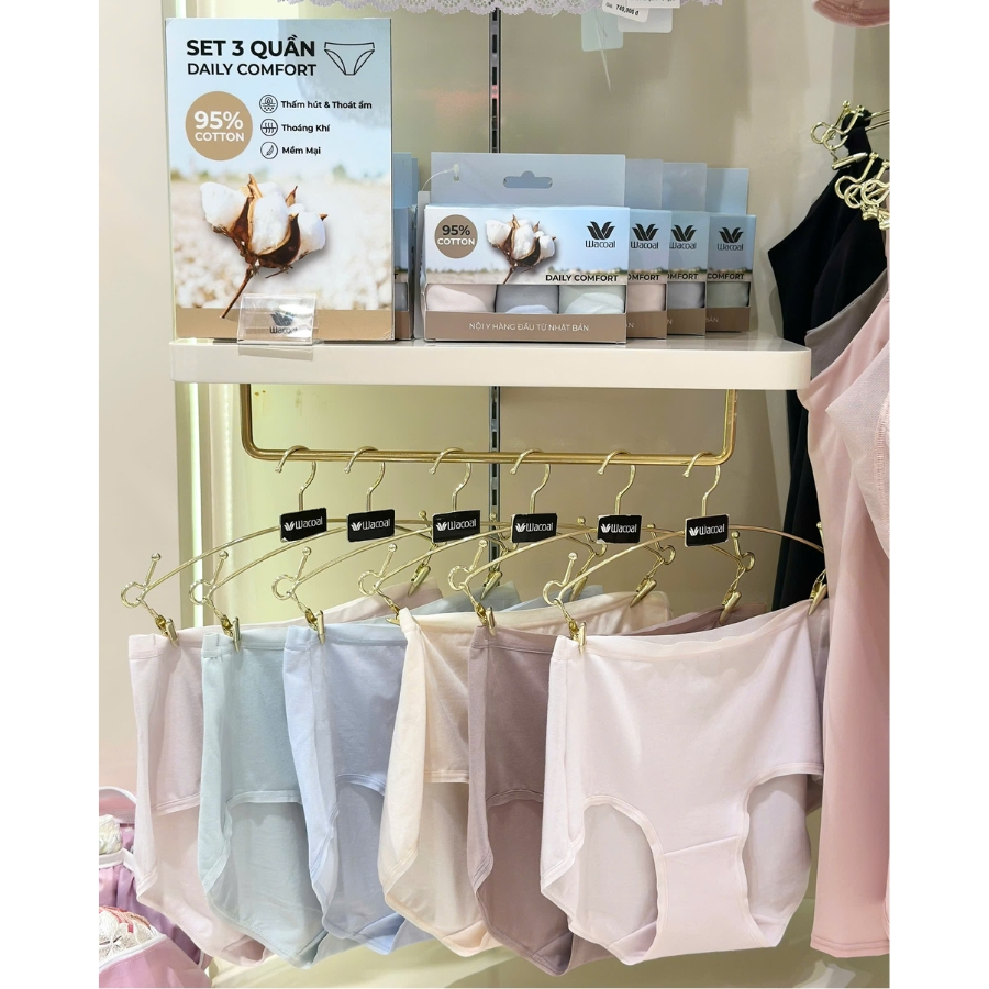 Set 3 quần lót nữ Wacoal ILC9315 95% cotton an toàn và dịu êm cho da nhạy cảm