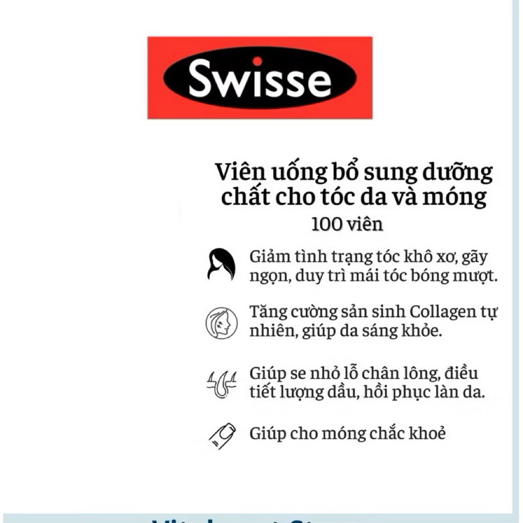 (Bill Úc) Swisse Beauty Hair Skin Nails+ - Viên Uống Đẹp Tóc Da Móng