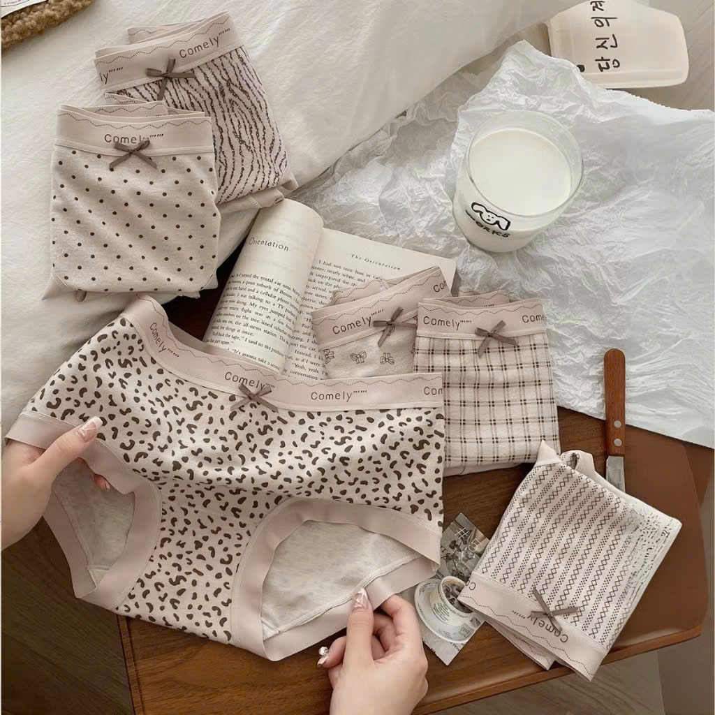Combo 5 Quần Lót Nữ Cotton Cao Cấp Thun Lạnh Tông Nâu Be Mix Họa Tiết Xinh Co Giãn 4 Chiều Mã 5269