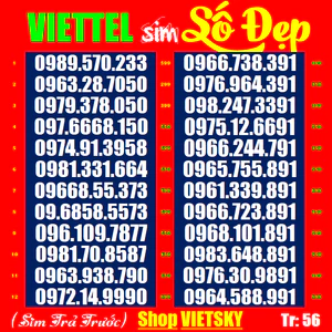 SIM SỐ ĐẸP viettel 09 Tr54,55,56,57 -Dể nhớ- Phong Thuỷ - Cặp gánh, nhiều người yêu thích