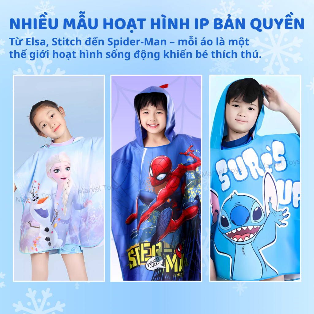 Áo Choàng Tắm Trẻ Em Spider-Man Marvel Chính Hãng – Vải Thấm Hút Nhanh, Nhanh Khô, Có Mũ Trùm Đầu