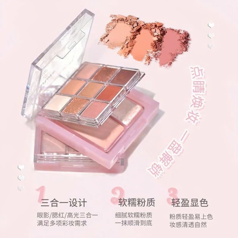 Bảng Phấn Mắt GOGO TALES GT663 2 Tầng Kèm Má Hồng Highlight 9 Ô Tự Nhiên Bền Màu Lâu Trôi