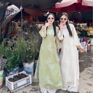 Áo Dài Cách Tân Dáng Suông Thêu Hoa Quỳnh – Sang Trọng, Thướt Tha, Nhiều Màu Tôn Da