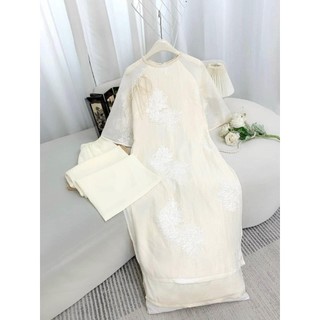 Áo Dài Cách Tân Dáng Suông Thêu Hoa Quỳnh – Sang Trọng, Thướt Tha, Nhiều Màu Tôn Da