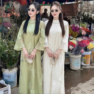Áo Dài Cách Tân Dáng Suông Thêu Hoa Quỳnh – Sang Trọng, Thướt Tha, Nhiều Màu Tôn Da