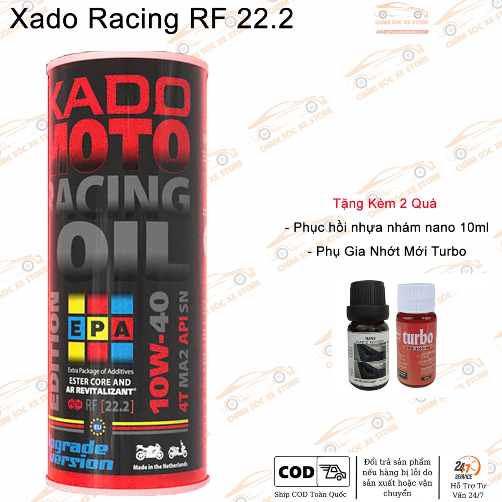 Nhớt Xado Racing 10W40 RF 22.2 Dành Cho Xe Số, Côn Tay Tặng 2 Qùa: 1 phục hồi nhựa nhám nano Và 1 phụ gia nhớt Turbo
