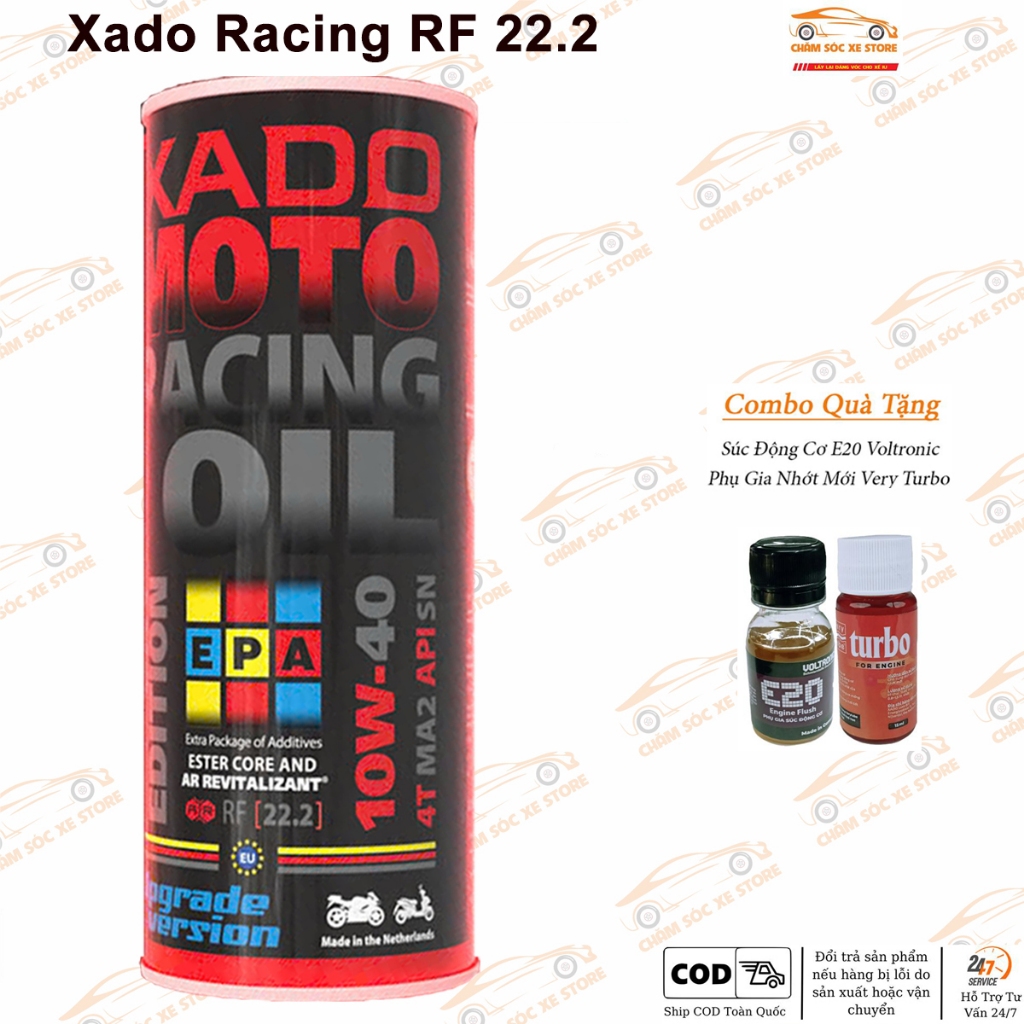 Nhớt Xado Racing 10W40 RF 22.2 Tổng Hợp Cao Cấp Dành Cho Xe Số, Côn Tay Tặng Súc Động Cơ Và Phụ Gia Nhớt Mới