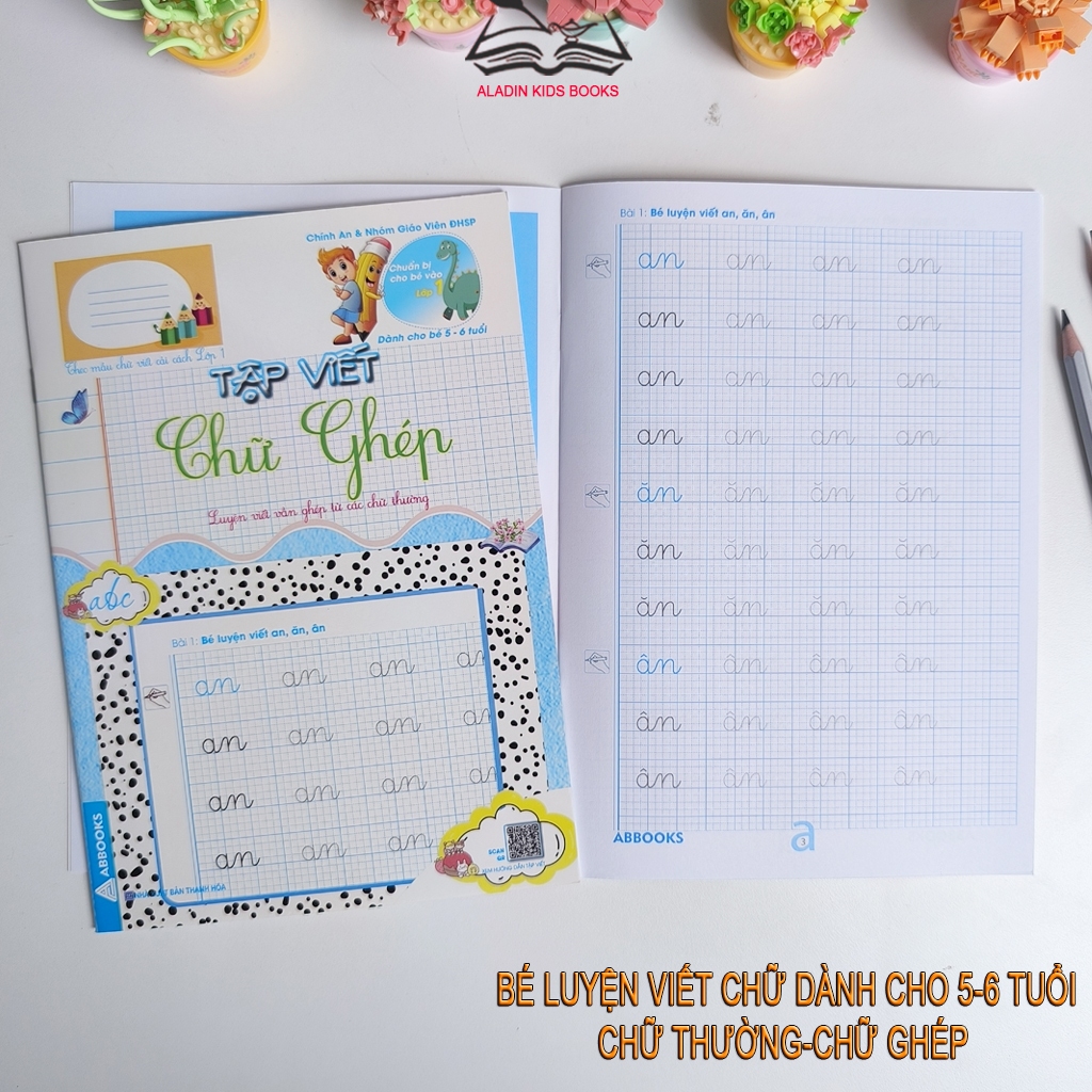 Sách-  Bé Tập Viết Chữ Quyển 1 - Quyển 2-  Chữ Ghép- Chữ Thường Dành Cho Bé 5-6 Tuổi